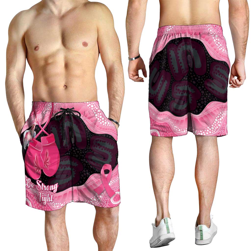Australia Breast Cancer Awareness Shorts for Men Pink Cockatoo Fight Boxing Gloves Aboriginal Art