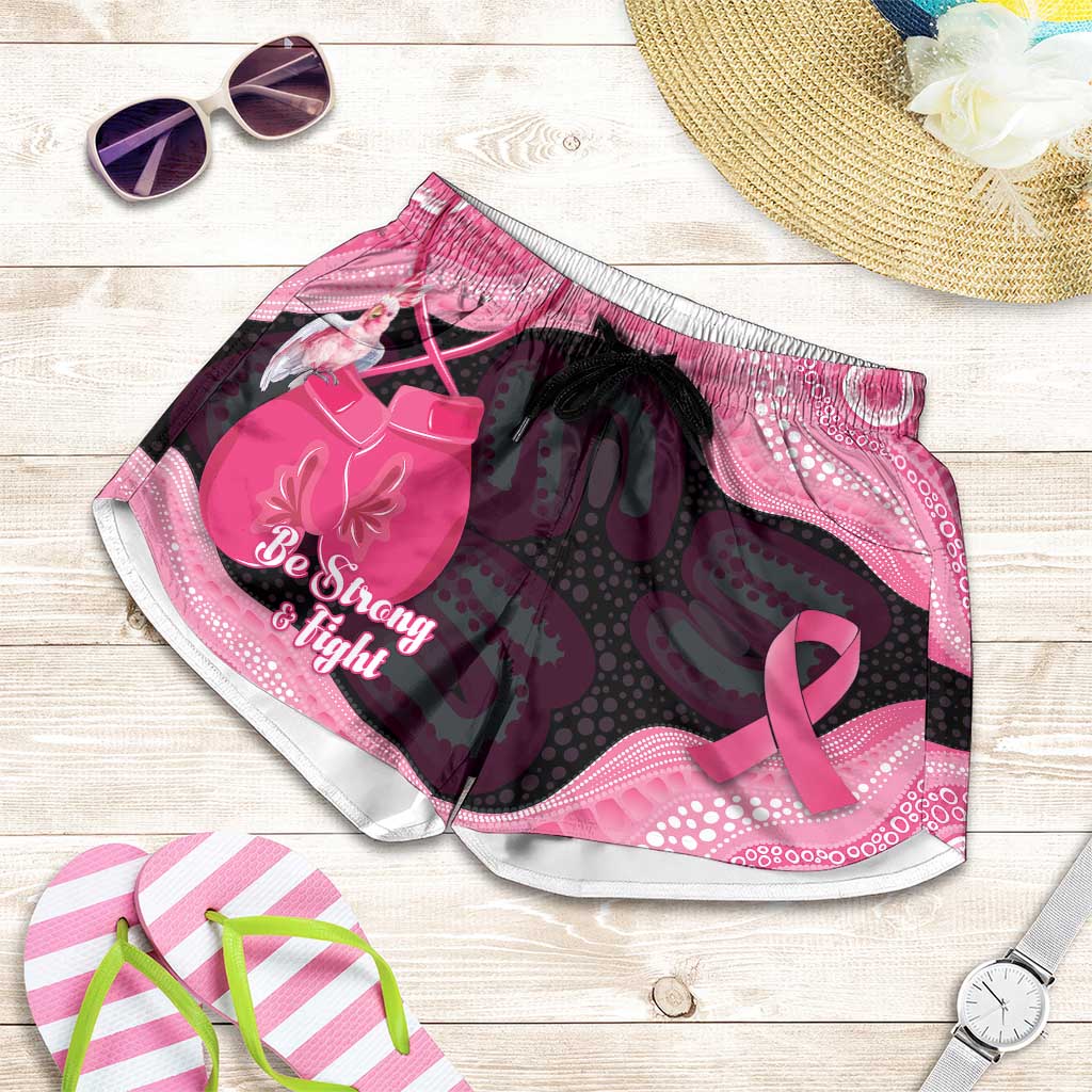 Australia Breast Cancer Awareness Shorts for Women Pink Cockatoo Fight Boxing Gloves Aboriginal Art