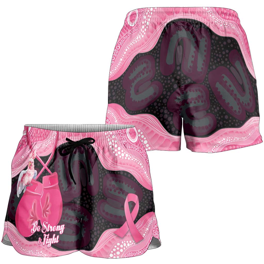 Australia Breast Cancer Awareness Shorts for Women Pink Cockatoo Fight Boxing Gloves Aboriginal Art