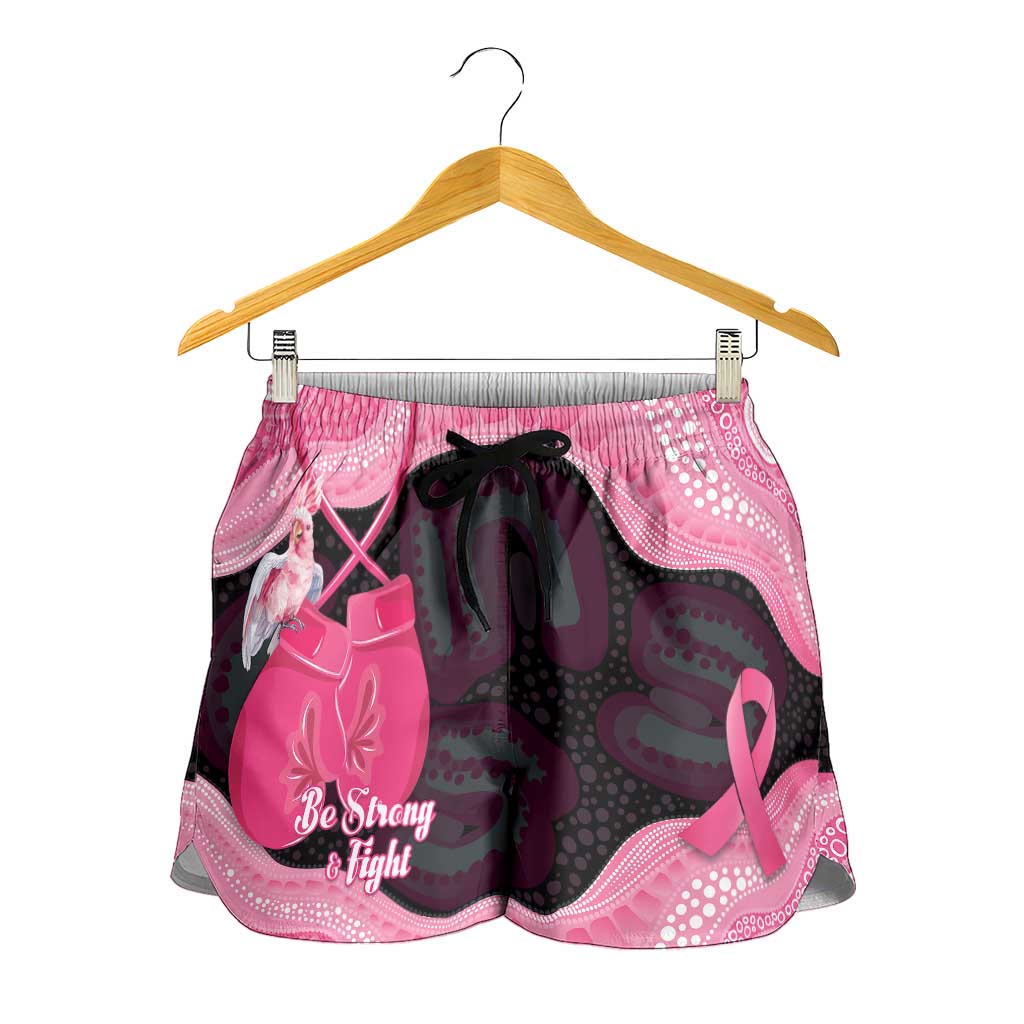 Australia Breast Cancer Awareness Shorts for Women Pink Cockatoo Fight Boxing Gloves Aboriginal Art