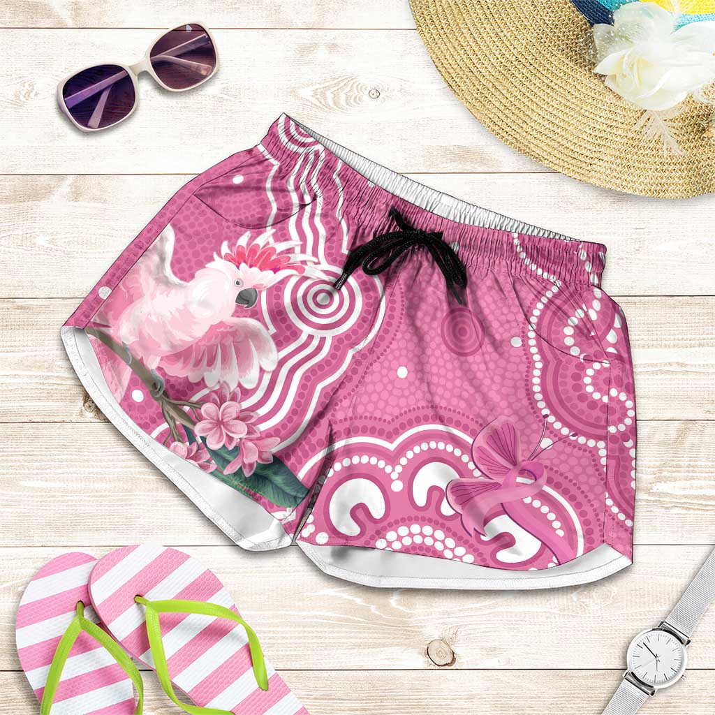 Australia Breast Cancer Awareness Shorts for Women Pink Cockatoo Ribbon Aboriginal Art - Aussie Hoodie