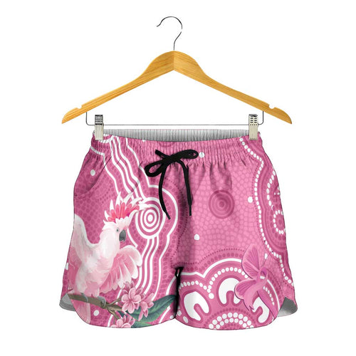 Australia Breast Cancer Awareness Shorts for Women Pink Cockatoo Ribbon Aboriginal Art - Aussie Hoodie