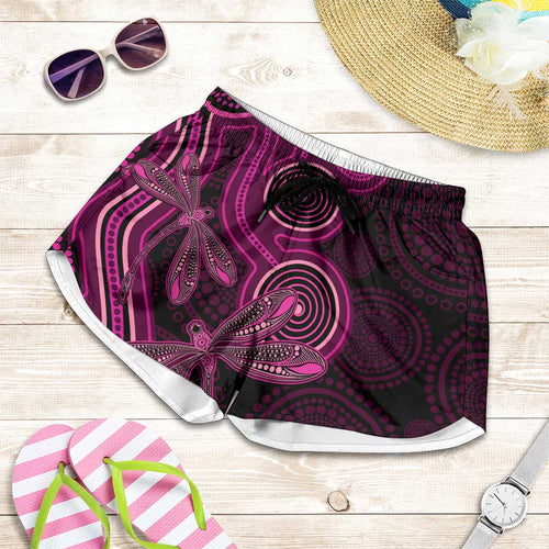 Australia Breast Cancer Awareness Shorts for Women Pink Dragonflies Aboriginal Art - Aussie Hoodie