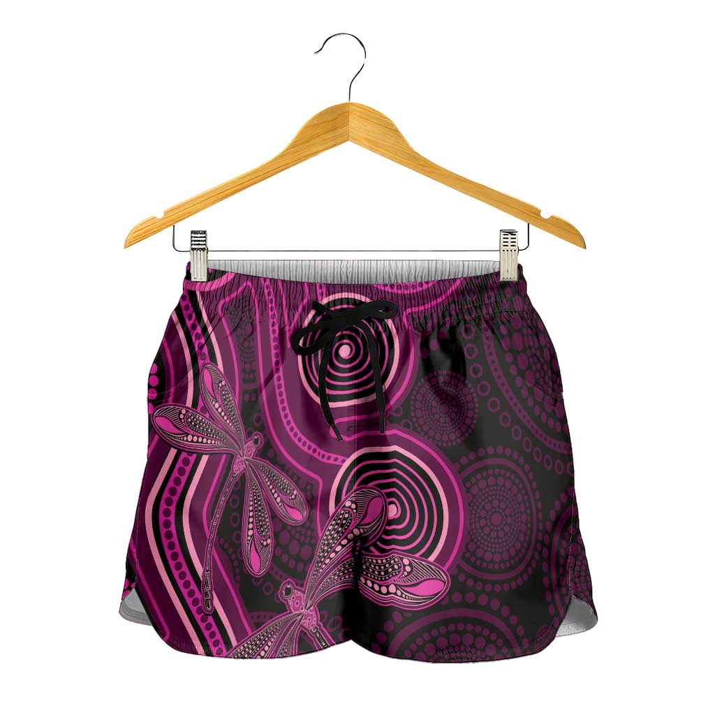 Australia Breast Cancer Awareness Shorts for Women Pink Dragonflies Aboriginal Art - Aussie Hoodie
