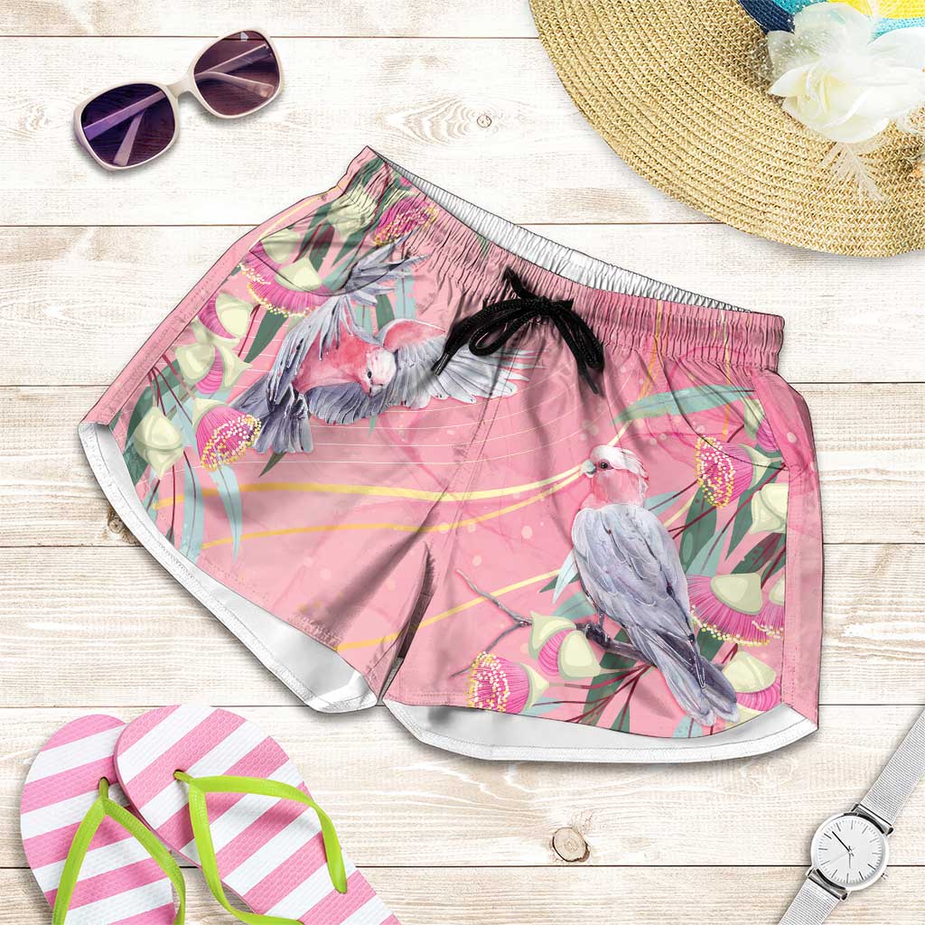 Australia Breast Cancer Awareness Shorts for Women Pink Galah with Eucalyptus Flowers - Aussie Hoodie