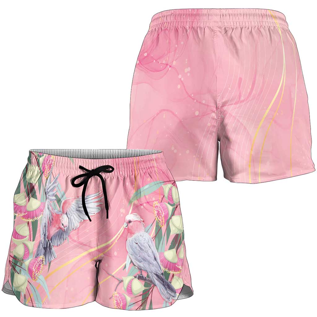 Australia Breast Cancer Awareness Shorts for Women Pink Galah with Eucalyptus Flowers - Aussie Hoodie