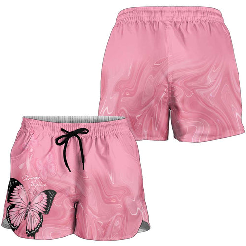 Australia Breast Cancer Awareness Shorts for Women Pink Ribbon Butterfly Opal Pattern - Aussie Hoodie