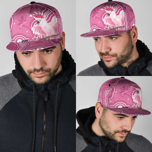 Australia Breast Cancer Awareness Snapback Cap Pink Cockatoo Ribbon Aboriginal Art - Aussie Hoodie