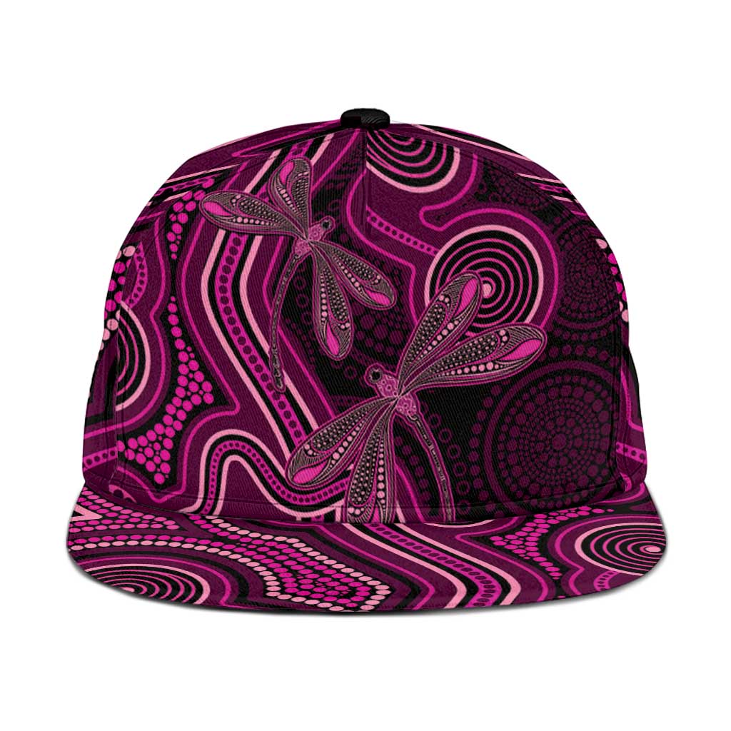 Australia Breast Cancer Awareness Snapback Cap Pink Dragonflies Aboriginal Art - Aussie Hoodie