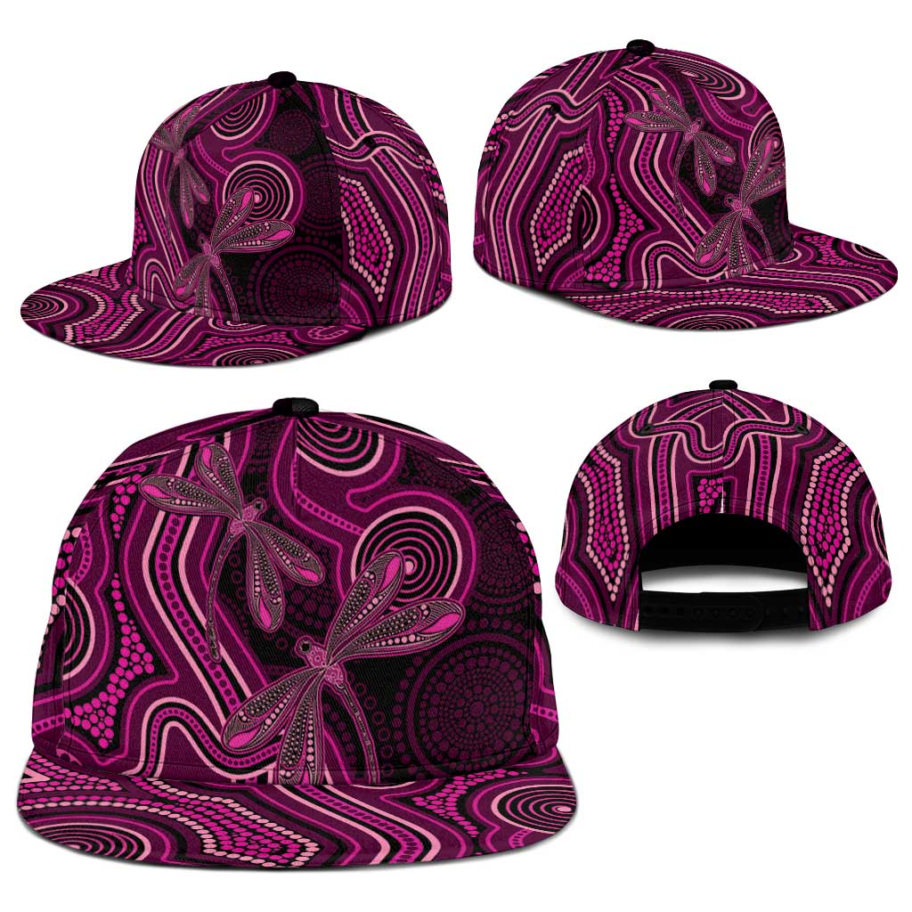 Australia Breast Cancer Awareness Snapback Cap Pink Dragonflies Aboriginal Art - Aussie Hoodie