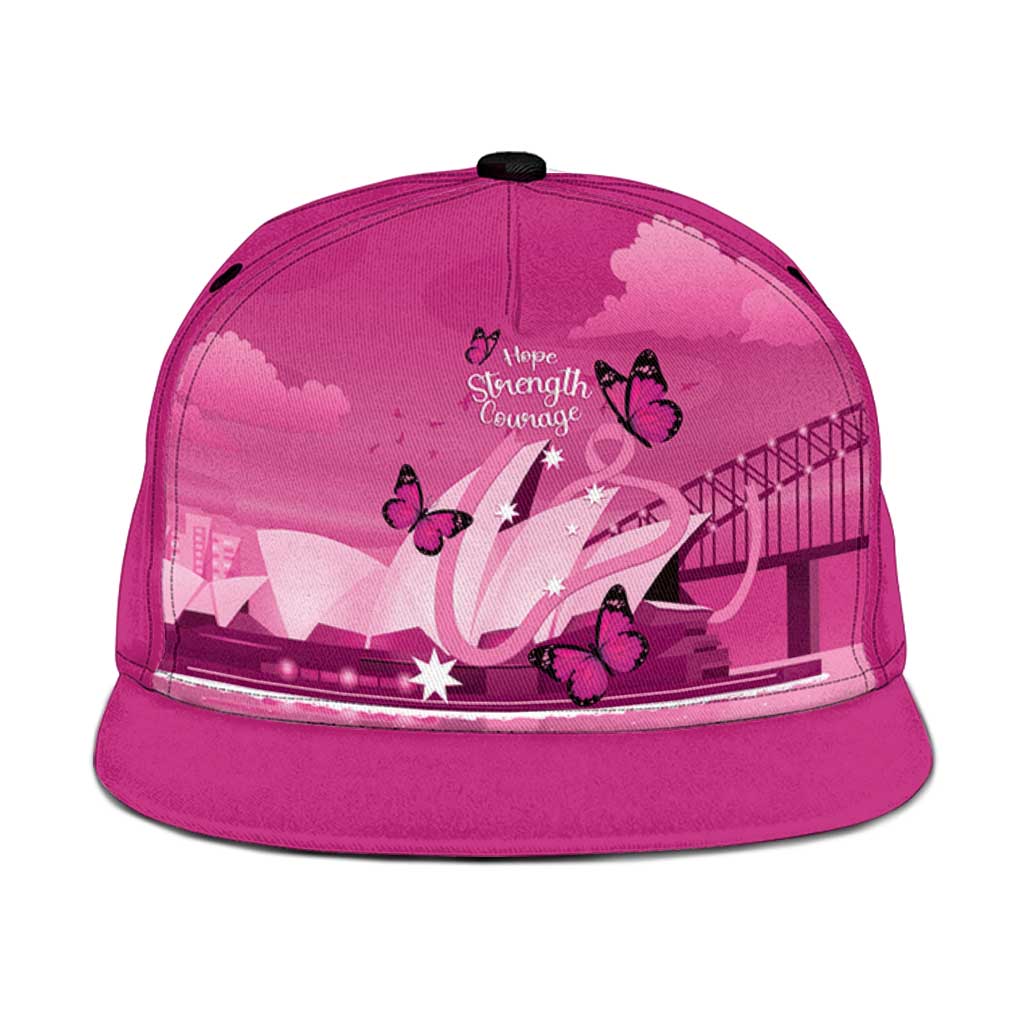 Australia Breast Cancer Awareness Snapback Cap Sydney Opera House Butterfly Pink Ribbon - Aussie Hoodie