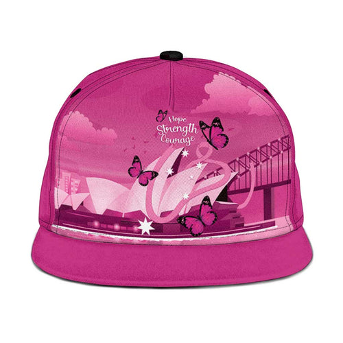 Australia Breast Cancer Awareness Snapback Cap Sydney Opera House Butterfly Pink Ribbon - Aussie Hoodie