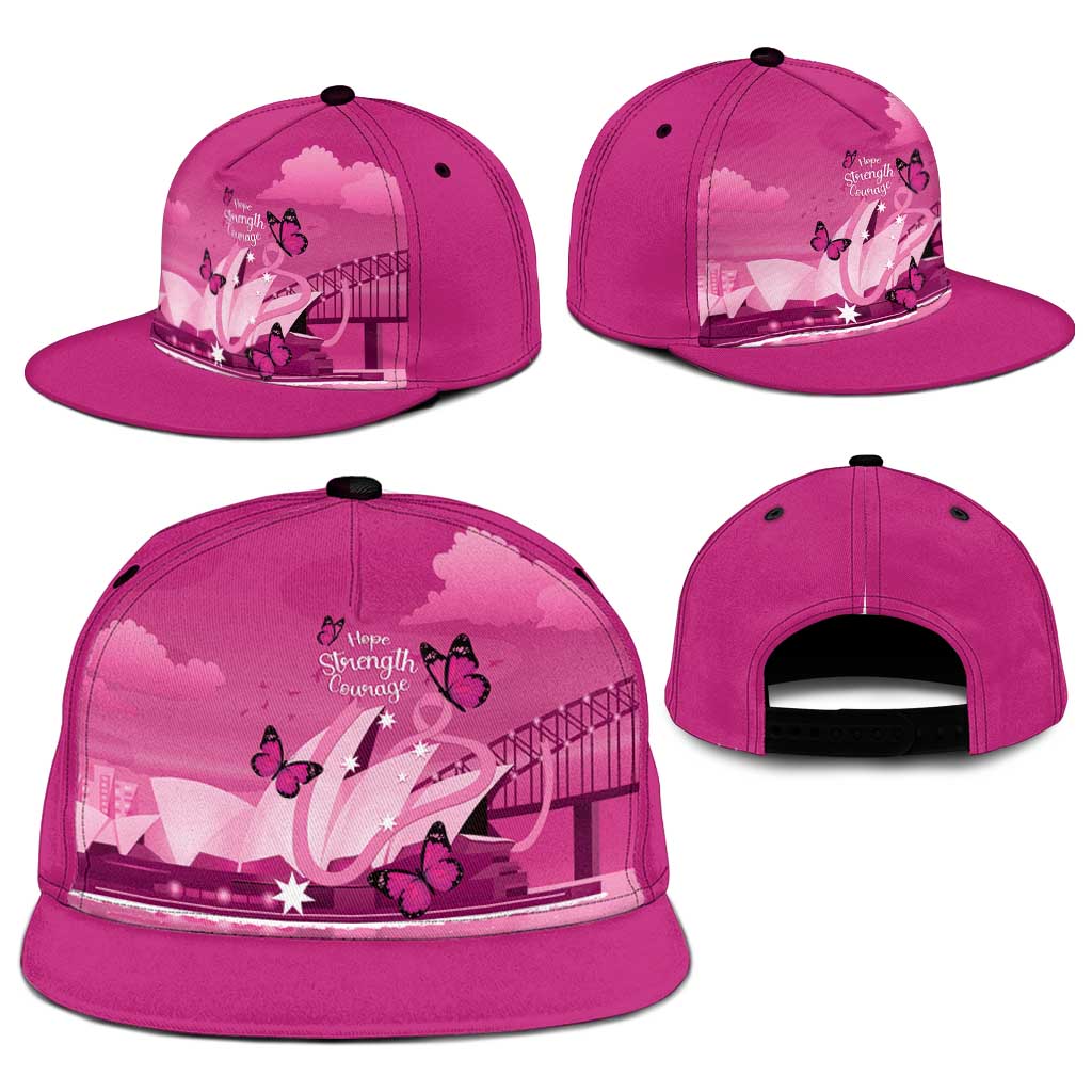 Australia Breast Cancer Awareness Snapback Cap Sydney Opera House Butterfly Pink Ribbon - Aussie Hoodie
