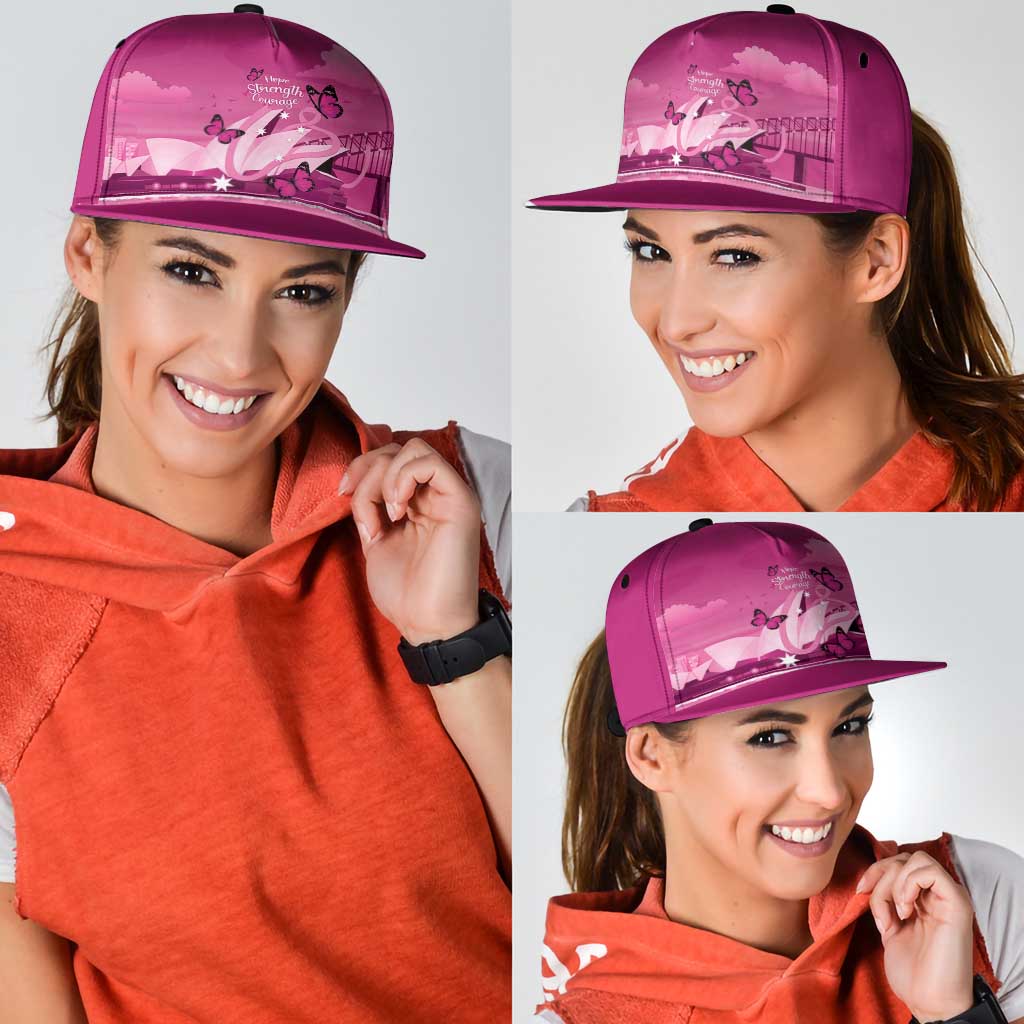 Australia Breast Cancer Awareness Snapback Cap Sydney Opera House Butterfly Pink Ribbon - Aussie Hoodie