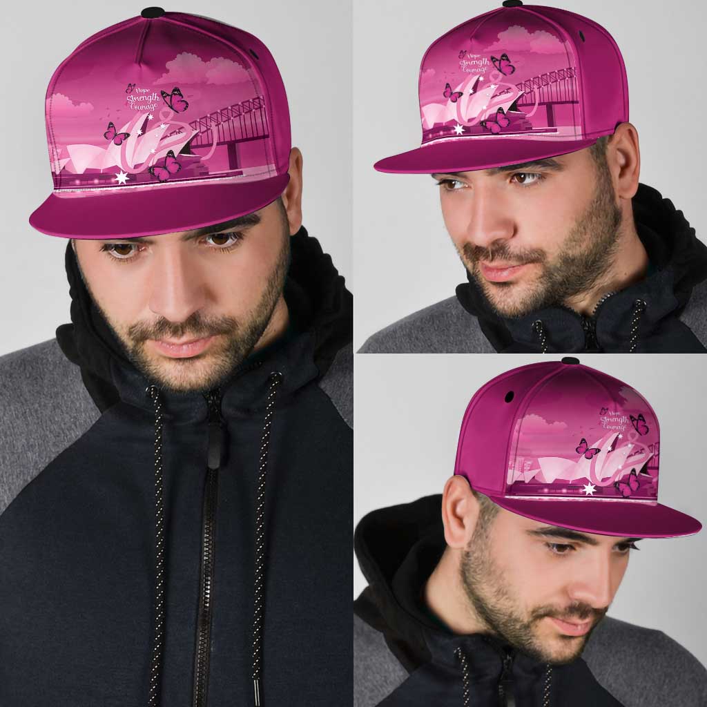 Australia Breast Cancer Awareness Snapback Cap Sydney Opera House Butterfly Pink Ribbon - Aussie Hoodie