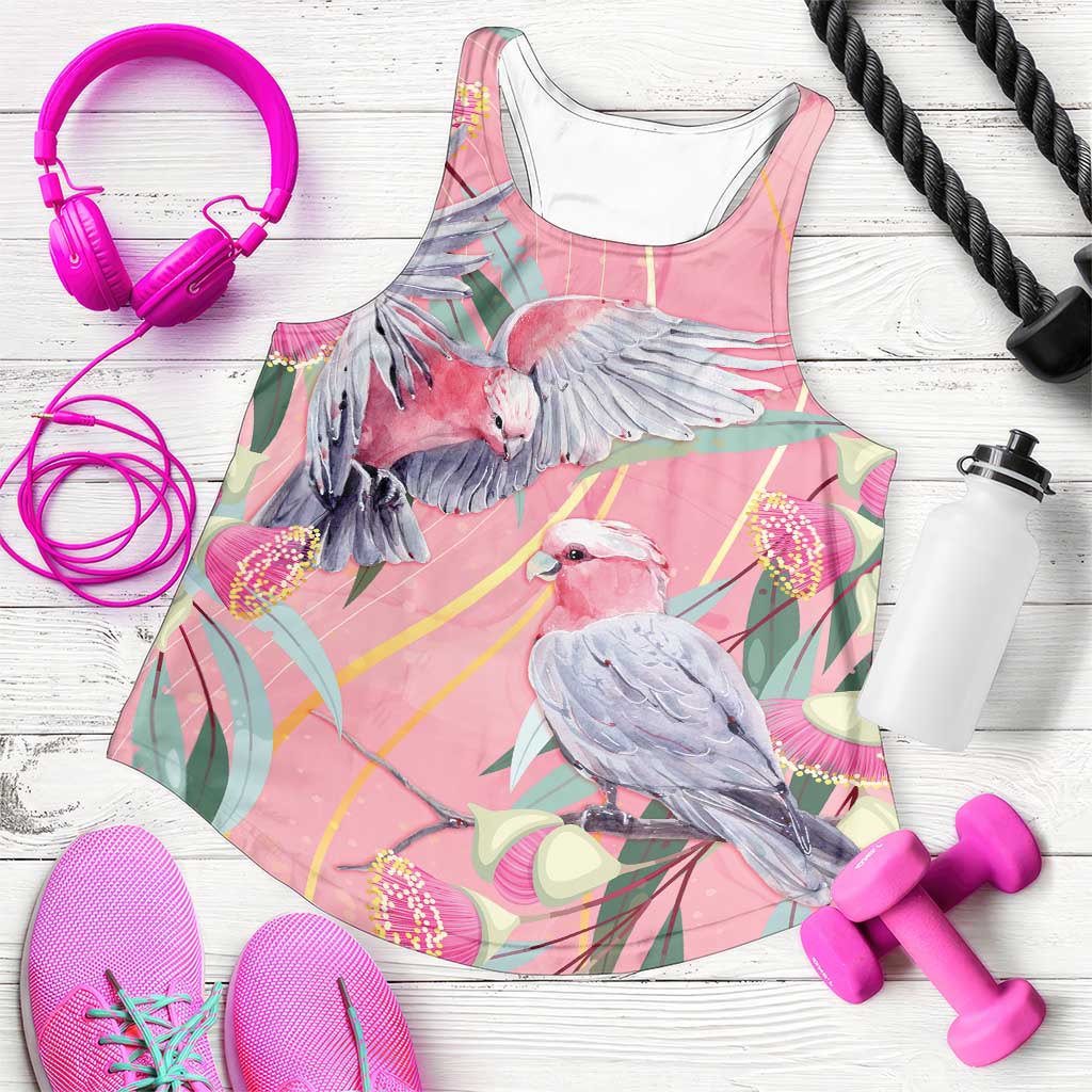 Australia Breast Cancer Awareness Women Racerback Tank Pink Galah with Eucalyptus Flowers - Aussie Hoodie