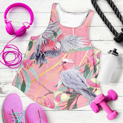 Australia Breast Cancer Awareness Women Racerback Tank Pink Galah with Eucalyptus Flowers - Aussie Hoodie