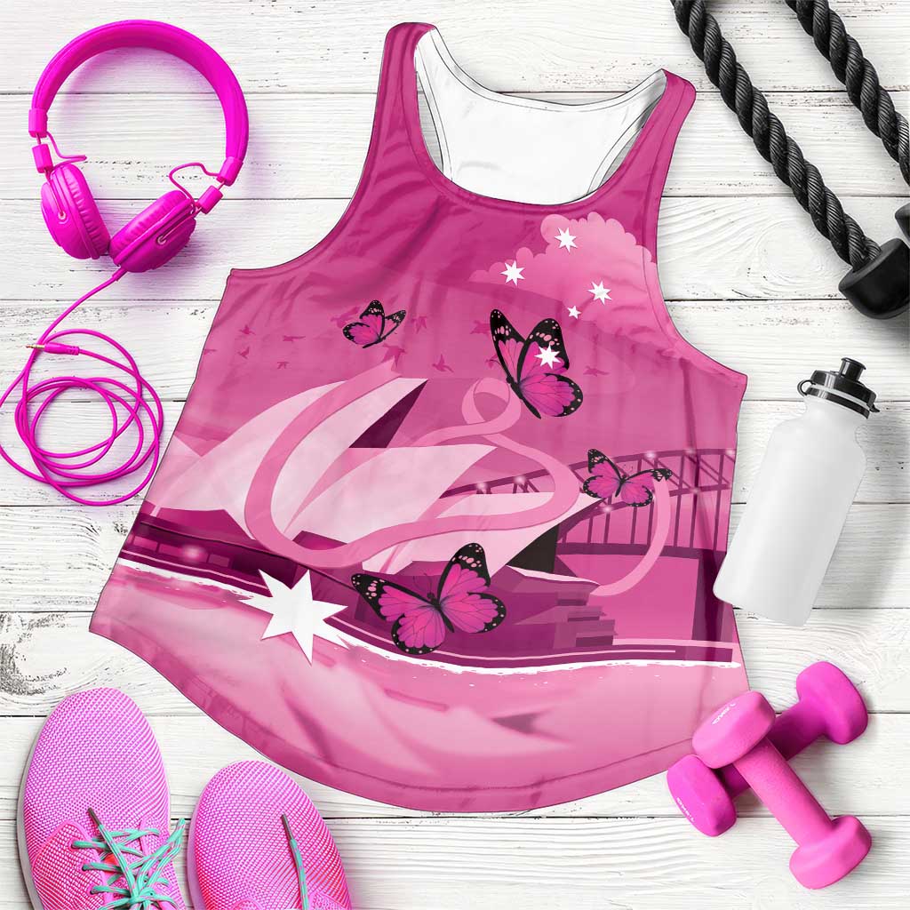 Australia Breast Cancer Awareness Women Racerback Tank Sydney Opera House Butterfly Pink Ribbon - Aussie Hoodie
