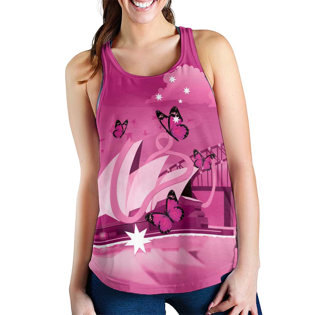 Australia Breast Cancer Awareness Women Racerback Tank Sydney Opera House Butterfly Pink Ribbon - Aussie Hoodie
