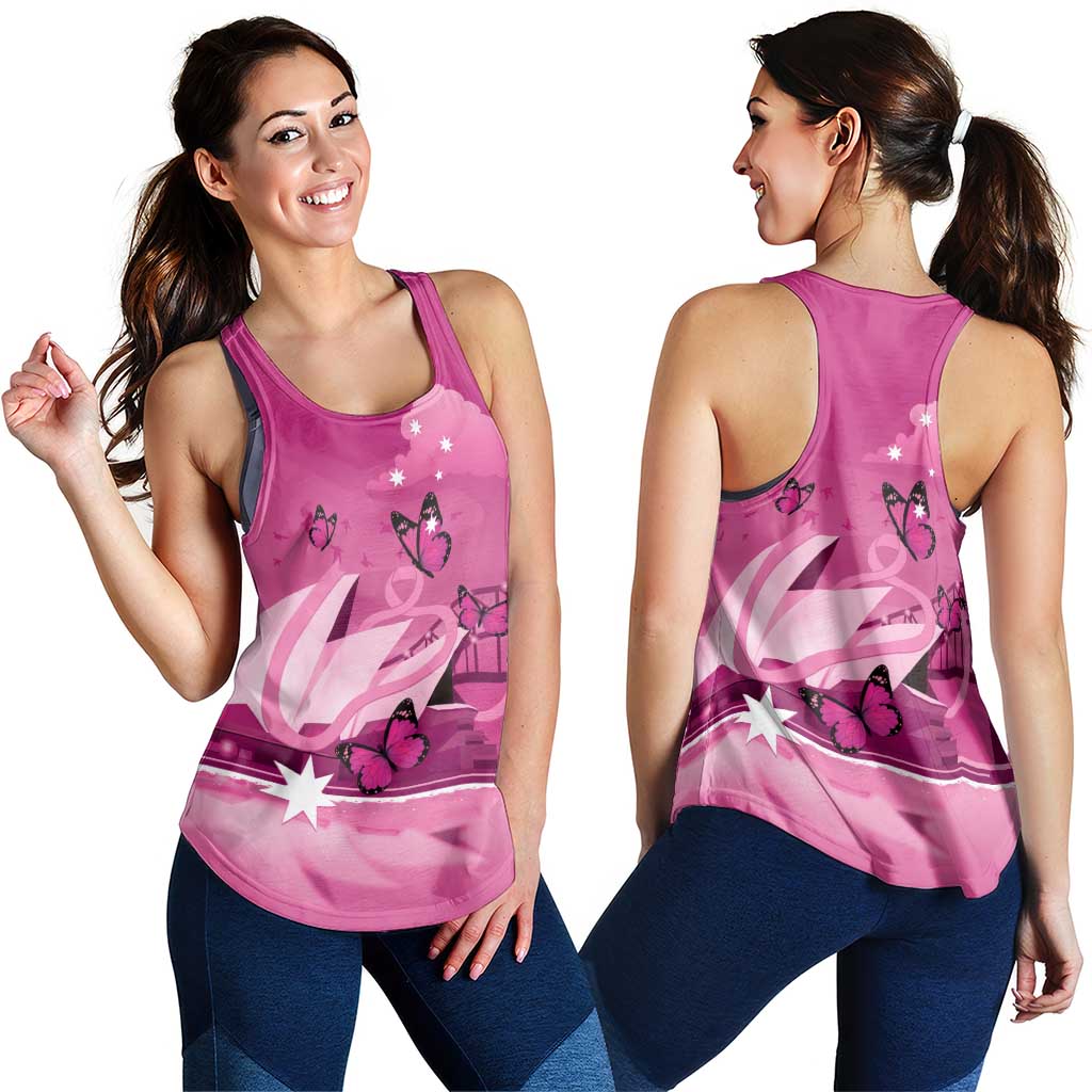 Australia Breast Cancer Awareness Women Racerback Tank Sydney Opera House Butterfly Pink Ribbon - Aussie Hoodie