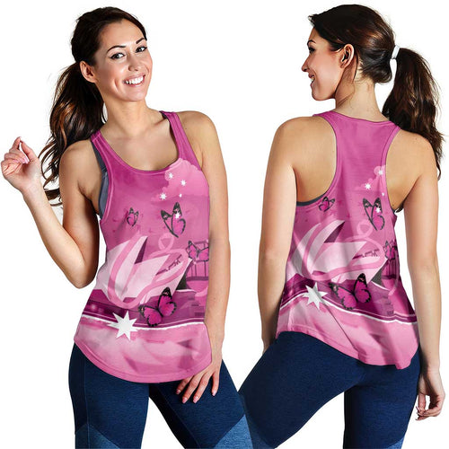 Australia Breast Cancer Awareness Women Racerback Tank Sydney Opera House Butterfly Pink Ribbon - Aussie Hoodie