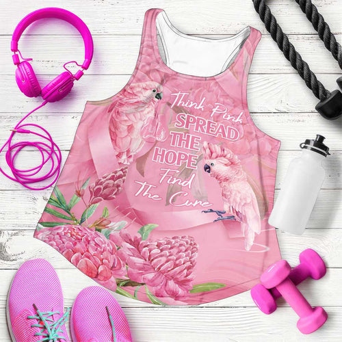 Australia Breast Cancer Awareness Women Racerback Tank Think Pink Cockatoos Ribbon - Aussie Hoodie