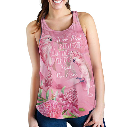 Australia Breast Cancer Awareness Women Racerback Tank Think Pink Cockatoos Ribbon - Aussie Hoodie