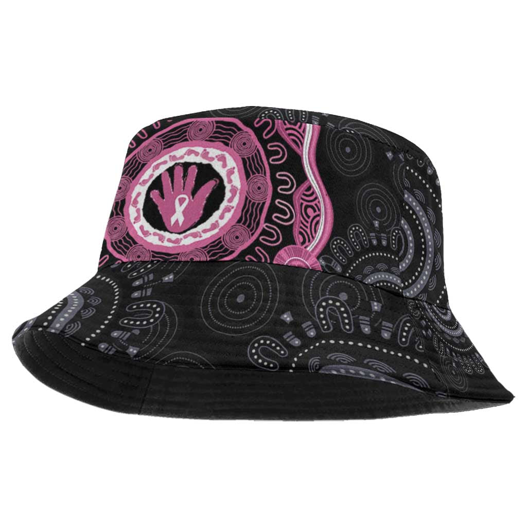 Australia Breast Cancer Bucket Hat Brave Strong Aboriginal Art - Aussie Hoodie