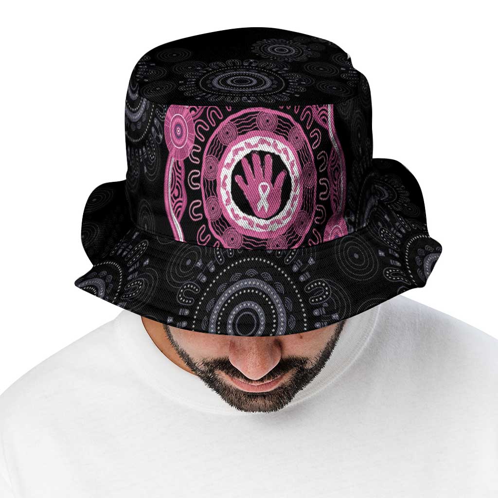 Australia Breast Cancer Bucket Hat Brave Strong Aboriginal Art - Aussie Hoodie
