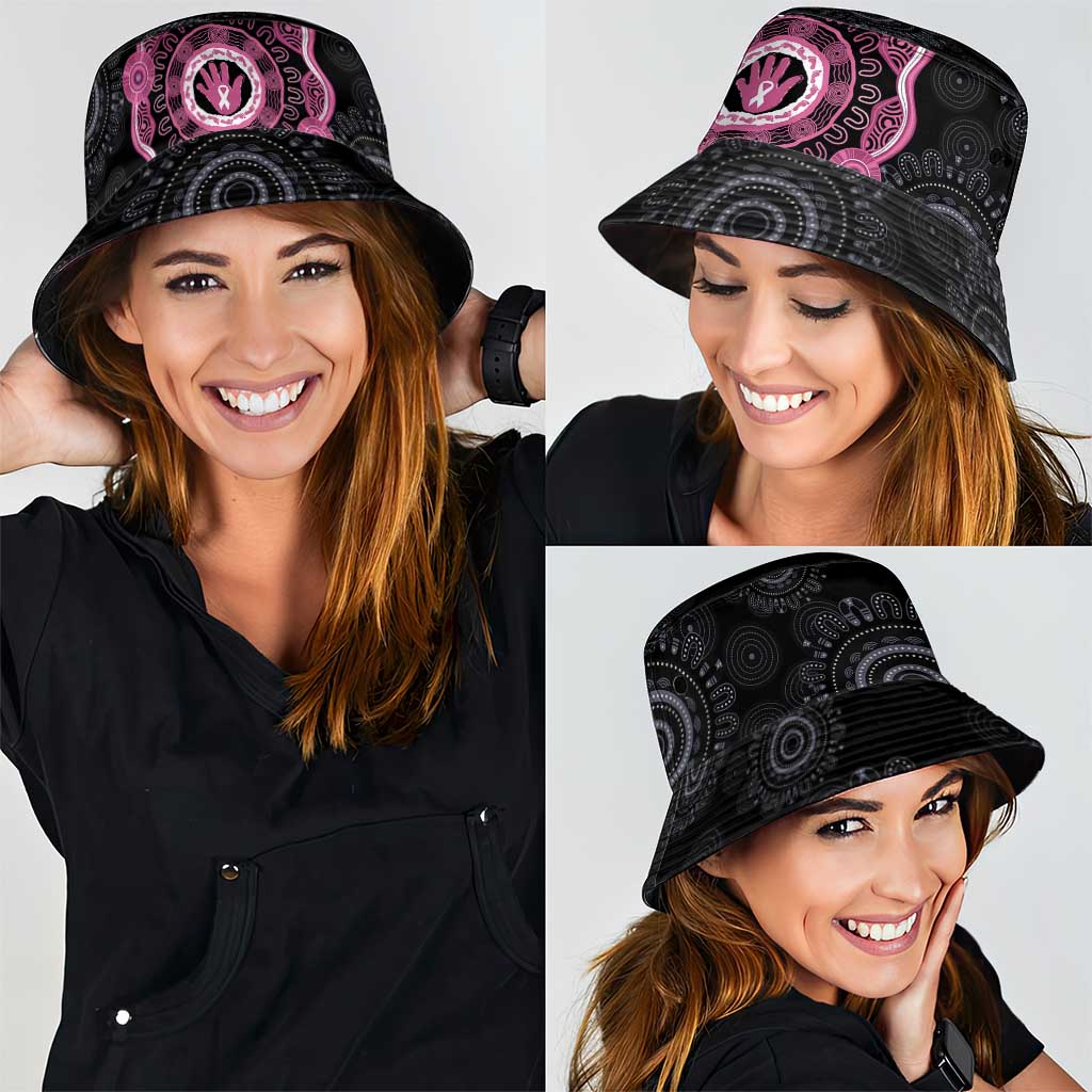 Australia Breast Cancer Bucket Hat Brave Strong Aboriginal Art - Aussie Hoodie