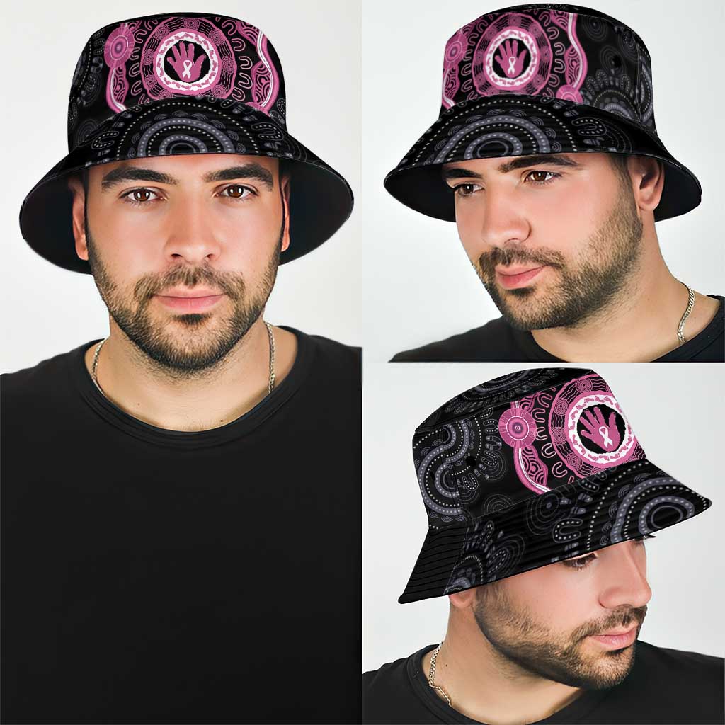 Australia Breast Cancer Bucket Hat Brave Strong Aboriginal Art - Aussie Hoodie
