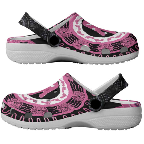 Australia Breast Cancer Clogs Shoes Brave Strong Aboriginal Art - Aussie Hoodie