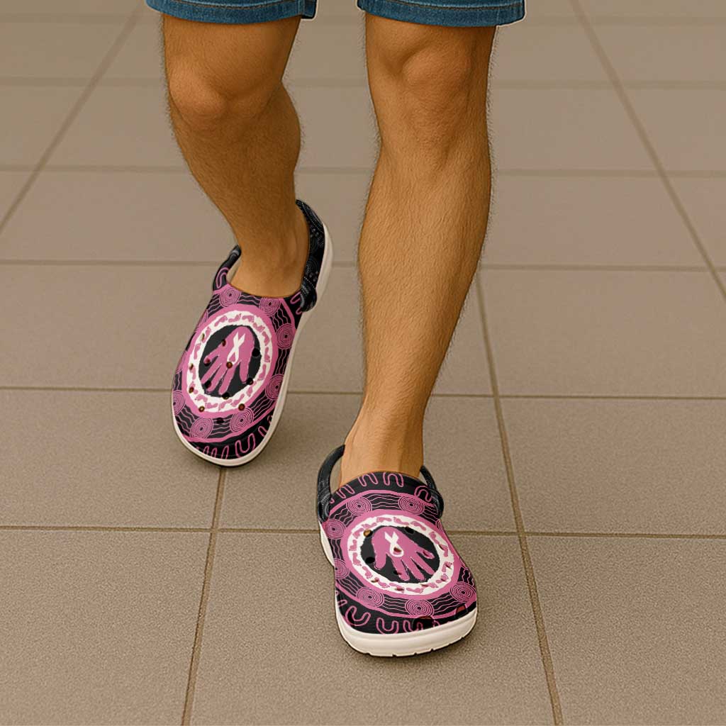 Australia Breast Cancer Clogs Shoes Brave Strong Aboriginal Art - Aussie Hoodie