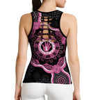 Australia Breast Cancer Hollow Tank Top Brave Strong Aboriginal Art - Aussie Hoodie