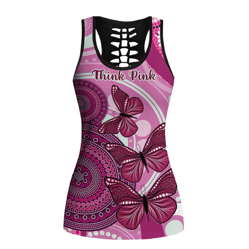 Australia Breast Cancer Hollow Tank Top Indigenous Butterfly No One Fights Alone - Aussie Hoodie