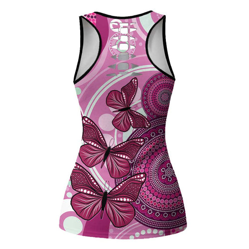 Australia Breast Cancer Hollow Tank Top Indigenous Butterfly No One Fights Alone - Aussie Hoodie