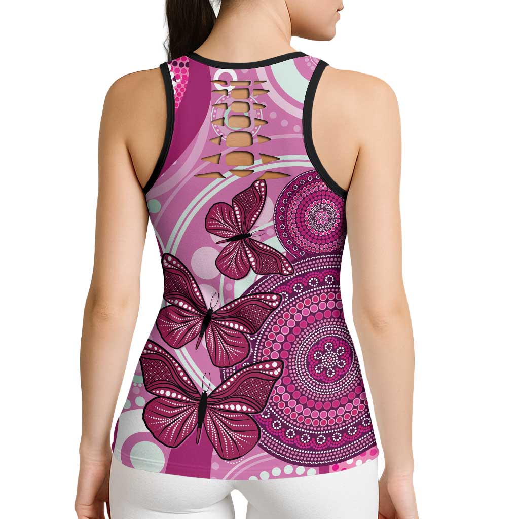 Australia Breast Cancer Hollow Tank Top Indigenous Butterfly No One Fights Alone - Aussie Hoodie
