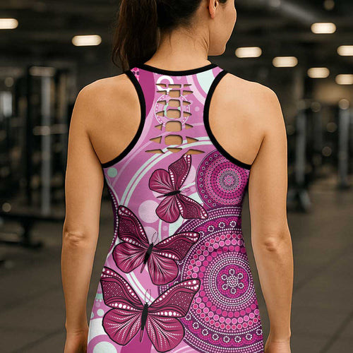 Australia Breast Cancer Hollow Tank Top Indigenous Butterfly No One Fights Alone - Aussie Hoodie