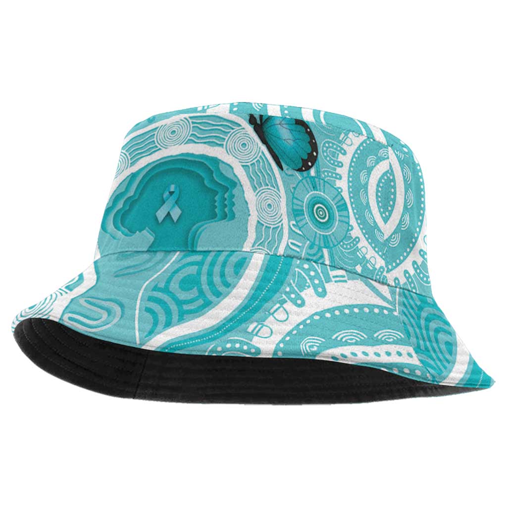 Australia Cervical Cancer Awareness Bucket Hat Aboriginal Brave Strong Butterfly - Aussie Hoodie