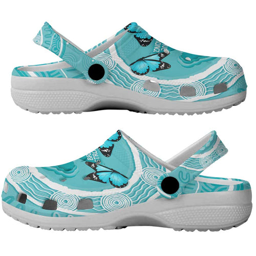 Australia Cervical Cancer Awareness Clogs Shoes Aboriginal Brave Strong Butterfly - Aussie Hoodie