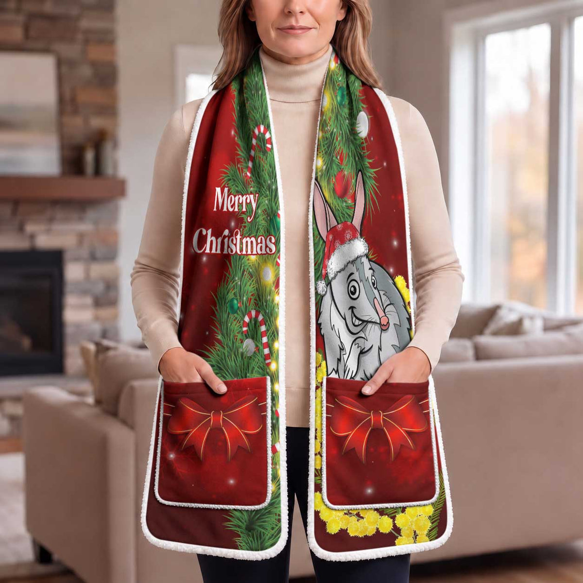 Australia Christmas Pocket Scarf Merry Xmas Billy Santa Golden Wattle