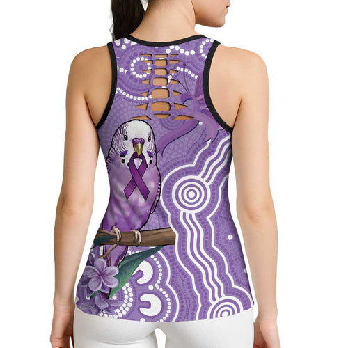 Australia Epilepsy Awareness Hollow Tank Top Purple Budgerigar Plumeria Aboriginal - Aussie Hoodie