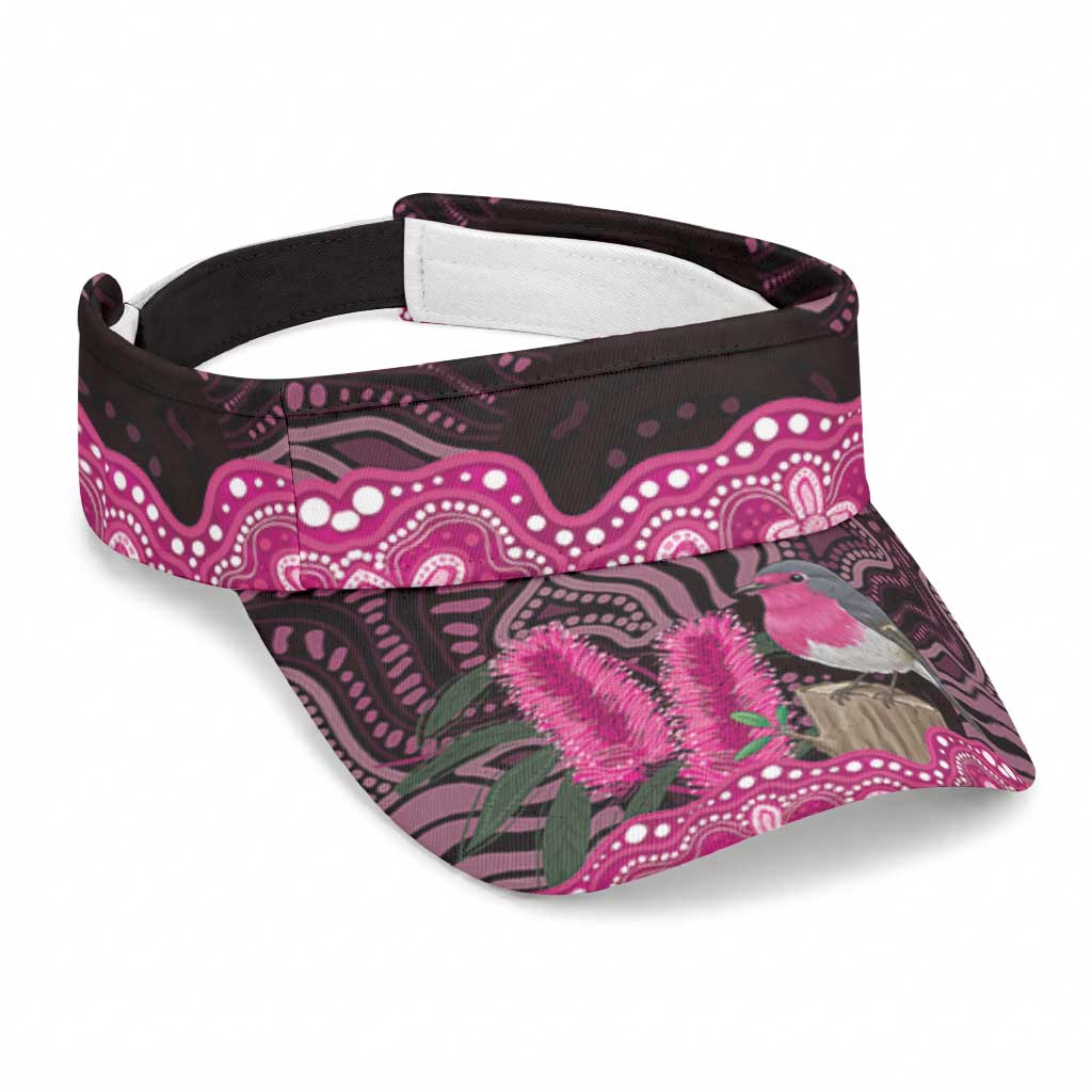 Australia Indigenous Breast Cancer Awareness Sun Visor Cap Pink Robin Bottlebrush Aboriginal Art