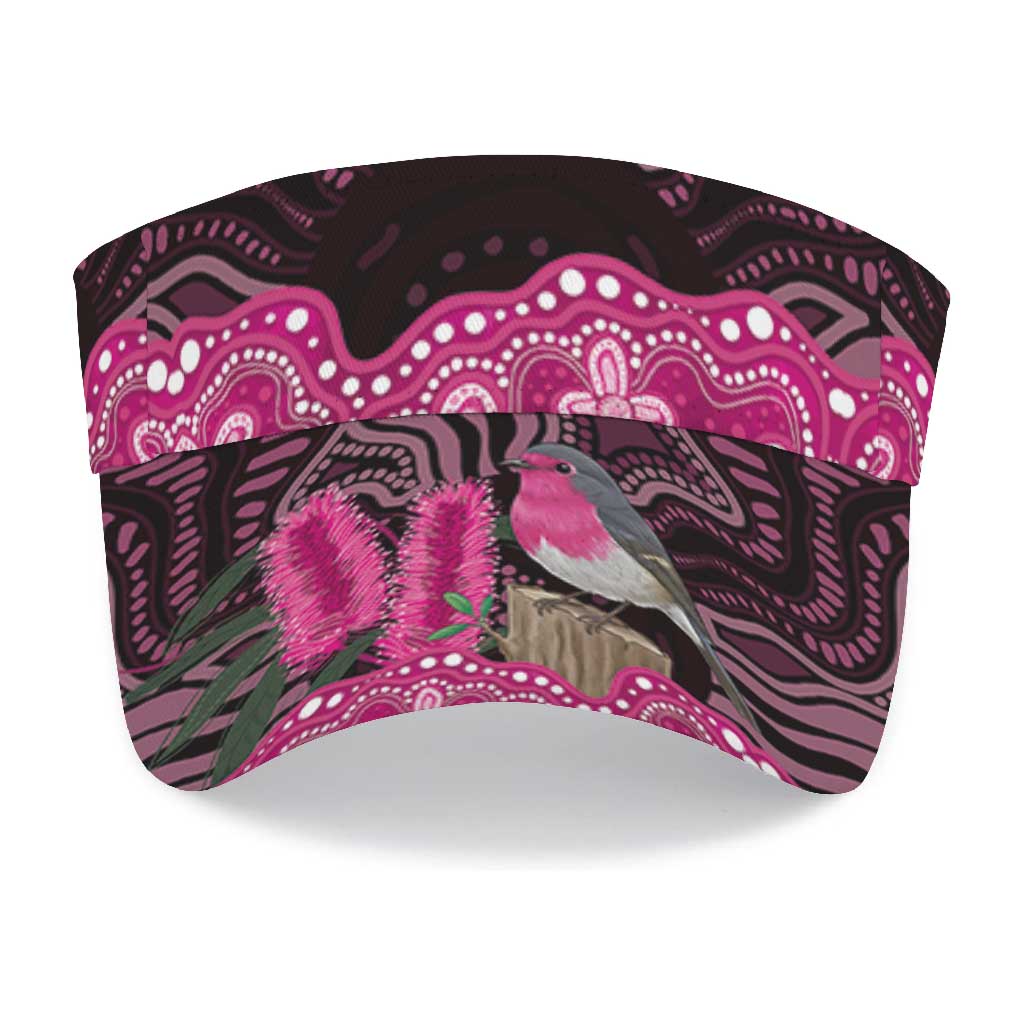 Australia Indigenous Breast Cancer Awareness Sun Visor Cap Pink Robin Bottlebrush Aboriginal Art