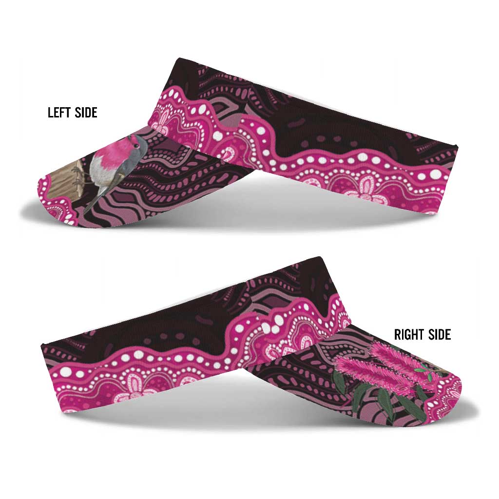 Australia Indigenous Breast Cancer Awareness Sun Visor Cap Pink Robin Bottlebrush Aboriginal Art