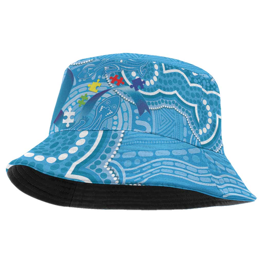 Australia Indigenous Bucket Hat Blue Ribbon Lizards Autism Awareness - Aussie Hoodie