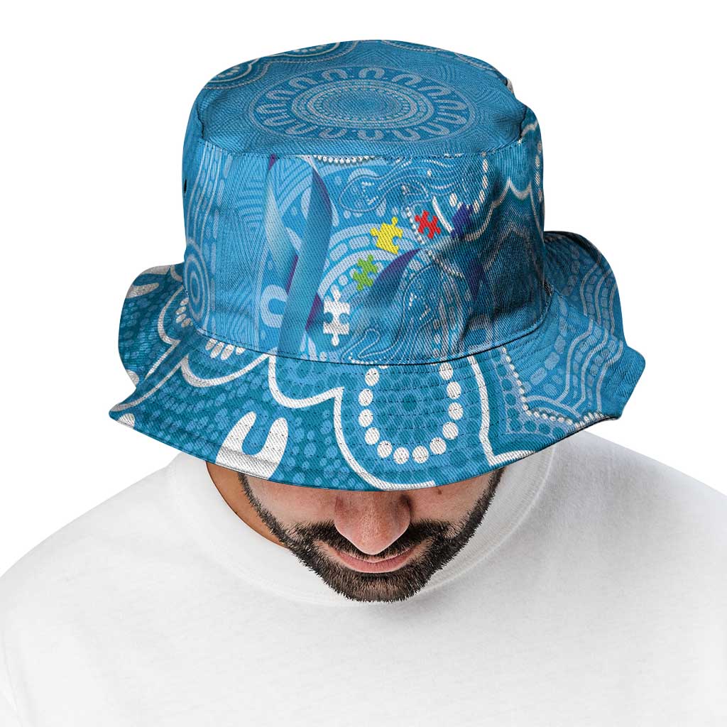 Australia Indigenous Bucket Hat Blue Ribbon Lizards Autism Awareness - Aussie Hoodie