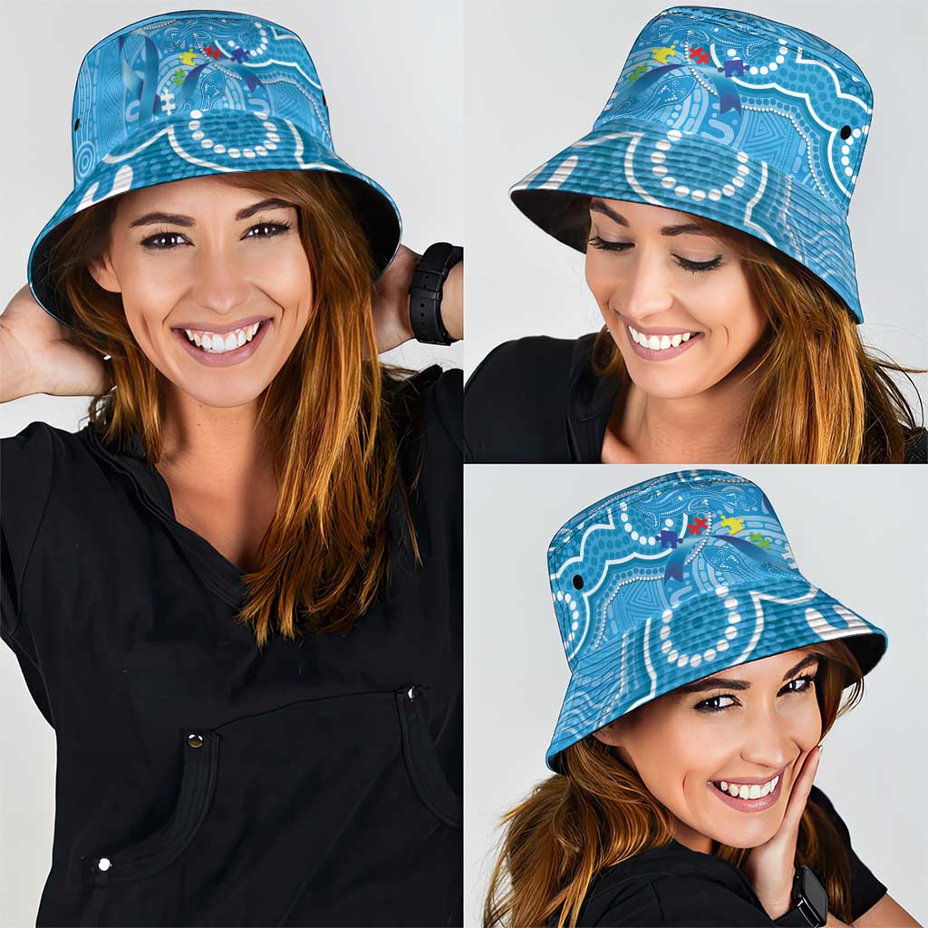 Australia Indigenous Bucket Hat Blue Ribbon Lizards Autism Awareness - Aussie Hoodie
