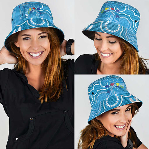 Australia Indigenous Bucket Hat Blue Ribbon Lizards Autism Awareness - Aussie Hoodie