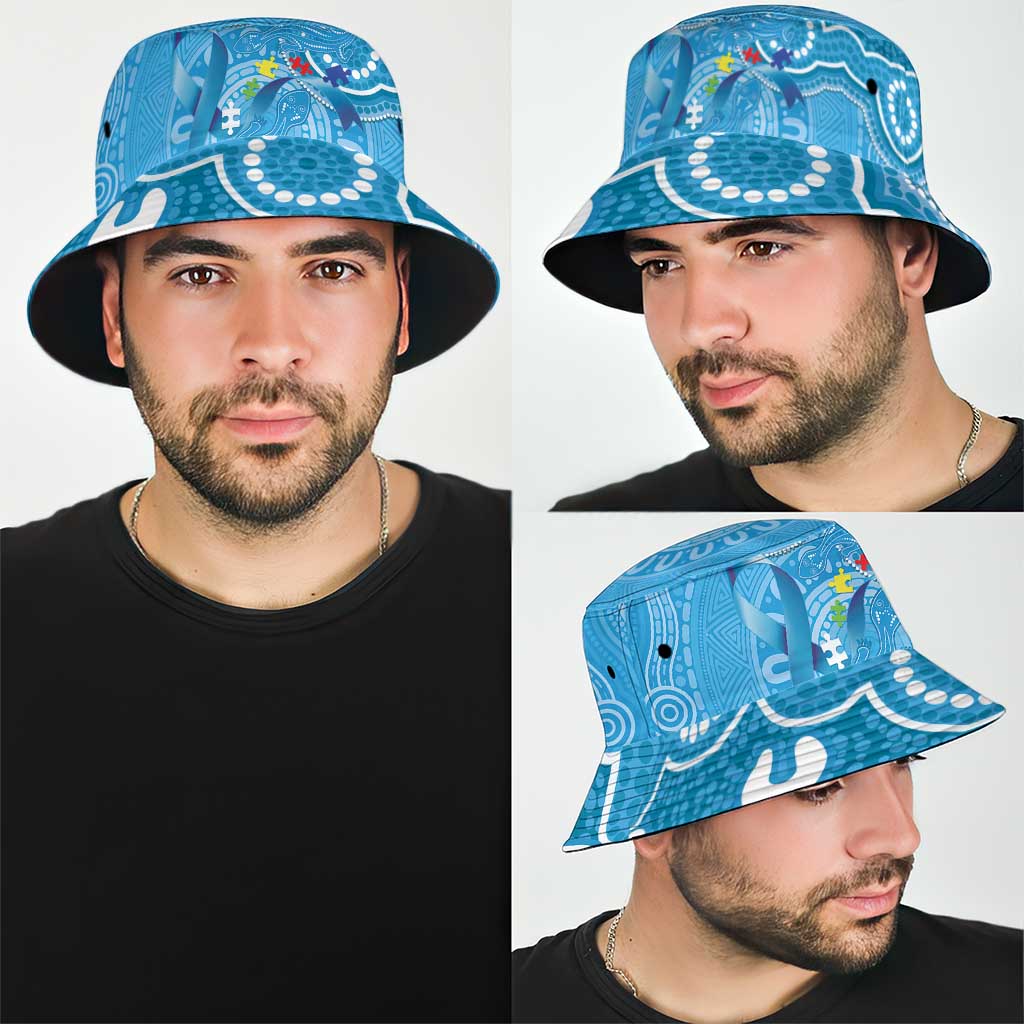 Australia Indigenous Bucket Hat Blue Ribbon Lizards Autism Awareness - Aussie Hoodie